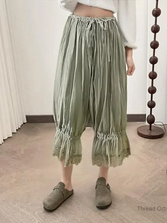 Lace Trim Bloomer Pants Mid Rise Cropped Pajama Slips Under Dress - Picture 2 of 5